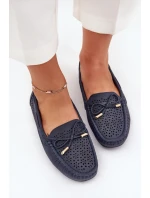 Mokasyny Damskie Z Ażurowym Wzorem I Wiązaniem Granatowe Mirisa