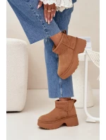 Śniegowce Damskie Niskie Wsuwane Ocieplane Futerkiem Camel Mavelle