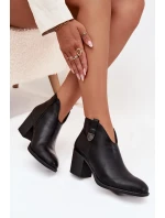 Ocieplane Botki Damskie Na Słupku Z Eko Skóry Czarne Talienne