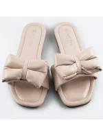 Béžové dámske šľapky s mašľou (H47)