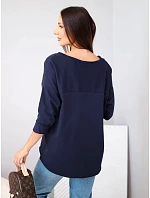 Dámska bavlnená oversized blúzka s výstrihom do V a predĺženým zadným dielom, modrá Dámska bavlnená oversized blúzka s výstrihom do V a predĺženým zadným dielom, modrá