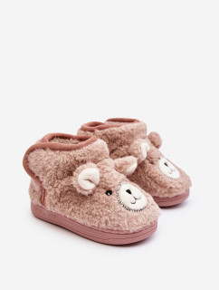 Detské zateplené papuče s medvedíkom, ružové Eberra