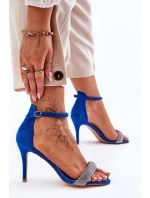 Zamszowe Sandały Na Szpilce Z Dżetami Niebieskie Moments