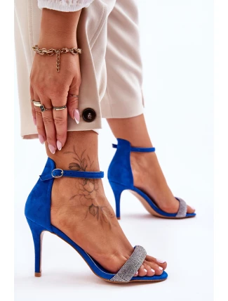 Zamszowe Sandały Na Szpilce Z Dżetami Niebieskie Moments