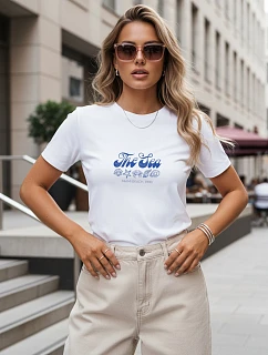 Klasické dámske tričko s potlačou, bavlnené, biele, FashionStreet NX8028RY