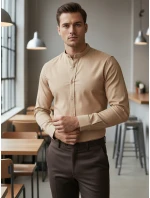 Pánska ležérna béžová košeľa SLIM FIT so stojacím golierom FashionStreet DX2601