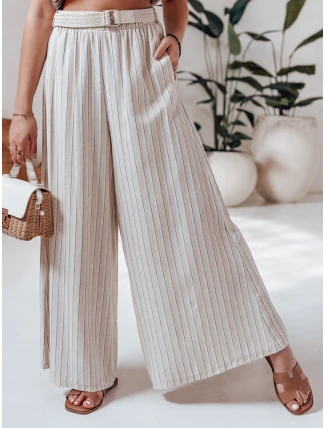 Dámske široké pruhované nohavice z viskózy SUMMERLINE beige FashionStreet UY2697 Dámske široké pruhované nohavice z viskózy SUMMERLINE beige FashionStreet UY2697