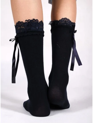 YOCLUB SKA-0163G Dievčenské podkolienky s mašľou 31-34