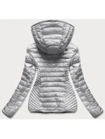 Strieborná prešívaná dámska bunda s kapucňou (B9561)