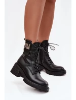 Skórzane Botki Workery Damskie Na Klocku Z Ozdobnym Detalem Artiker 57C0214 Czarne