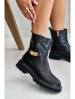 Dámske kožené členkové topánky s remienkom zateplené GOE Black
