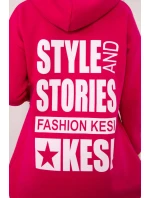 Zateplená mikina s dlhým chrbtom a kapucňou fuchsiová Zateplená mikina s dlhým chrbtom a kapucňou fuchsiová