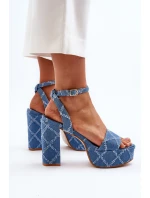 Jeansowe Sandały Na Słupku Niebieskie Acrana