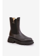 Skórzane Botki Sztyblety z Ozdobą CheBello 4537 Czarne