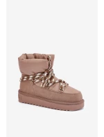 Zamszowe Śniegowce Damskie Z Grubym Sznurowaniem D.Franklin DFSH375003 Taupe