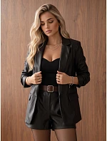 Dámska kožená bunda s nariasenými rukávmi, čierna, FashionStreet PY0168 Dámska kožená bunda s nariasenými rukávmi, čierna, FashionStreet PY0168
