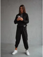 Čierna dámska tepláková súprava - mikina so stojačikom a nohavice (82162) Čierna dámska tepláková súprava - mikina so stojačikom a nohavice (82162)