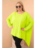 Dámska bavlnená tunika v nadmernej veľkosti s asymetrickým lemom Bright Pistachio