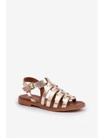 Skórzane Sandały Na Płaskim Obcasie Zazoo 3686 Złote