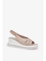 Skórzane Sandały Damskie Na Koturnie S.Barski LR51-660 Złote