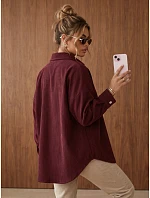 Dámska oversize košeľová bunda z kordovej látky, vínová, FashionStreet TY6055 Dámska oversize košeľová bunda z kordovej látky, vínová, FashionStreet TY6055
