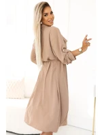 531-3 Midi sukňa so zlatými gombíkmi a viazaním - MOCHA MOUSSE