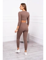 Rebrovaný komplet krátky top mocca