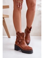 Damskie Skórzane Botki Na Zamek Lewski 3435 Brązowe