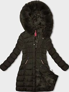 Dámska zimná bunda s kapucňou khaki (2M-21013)