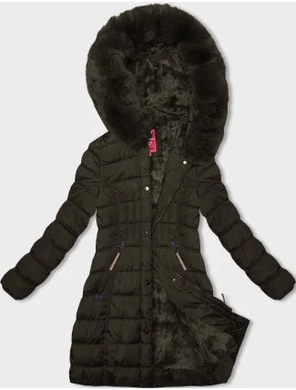 Dámska zimná bunda s kapucňou khaki (2M-21013)