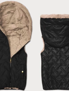 Dámska čierno-béžová kožušinová vesta S'West (B8252-1046)