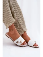 Klapki Damskie Na Płaskim Obcasie Z Kokardą Białe Sallariela