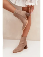 Botki Damskie Z Eko Zamszu Na Słupku Zamek Beżowe Zelita