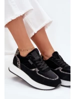 Zamszowe Sneakersy Damskie Big Star OO274A312 HI-POLY SYSTEM Czarne Panterka