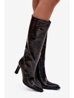 Skórzane Lakierowane Kozaki Damskie Na Obcasie Ocieplane D&A CR52-716 Czarne Skórzane Lakierowane Kozaki Damskie Na Obcasie Ocieplane D&A CR52-716 Czarne