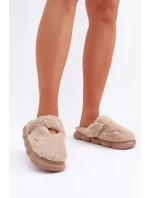 Papuče z umelej kožušiny s malou brošňou Dark Beige Primaria