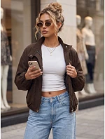Dámska prechodná bunda typu bomber so stojáčikom, hnedá, FashionStreet TY6022 Dámska prechodná bunda typu bomber so stojáčikom, hnedá, FashionStreet TY6022