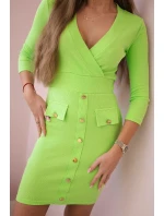 Rebrované šaty s ozdobnými gombíkmi svetlo zelené