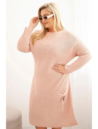 Plus veľkosť Dámske nadrozmerné Mohér sveter sukne s vreckom Powder Pink