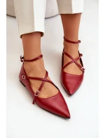 Baleriny Damskie Z Noskami W Szpic I Przeplatającymi Się Paskami Bordowe Violra