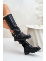 Ocieplane Kozaki Damskie Na Zamek Eko Skórzane Czarne Tialethe