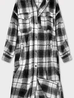 Čierno-biely dámsky károvaný košeľový kabát (8424)