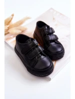 Dziecięce Skórzane Tenisówki Trampki Na Rzepy Czarne Foster