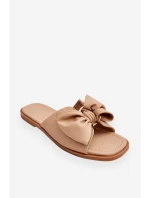 Dámske kožené papuče s mašľou Beige Becky