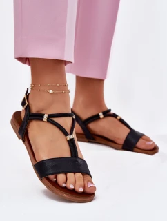 Damskie Płaskie Sandały Z Paskami S.Barski KV51-120 Czarne