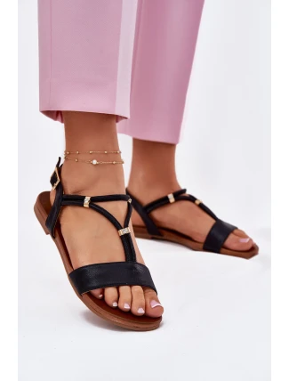 Damskie Płaskie Sandały Z Paskami S.Barski KV51-120 Czarne