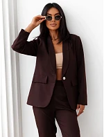 Elegantný dámsky kostým – sako a nohavice, hnedý, FashionStreet AY1245 Elegantný dámsky kostým – sako a nohavice, hnedý, FashionStreet AY1245