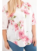 Dámske bavlnené Plus veľkosť V-neck blúzka s kvetinovým vzorom biela Dámske bavlnené Plus veľkosť V-neck blúzka s kvetinovým vzorom biela