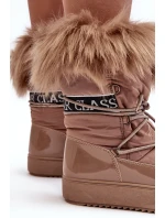 Damskie Śniegowce Sznurowane Ciemnobeżowe Santero