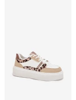 Damskie Sneakersy Na Platformie Big Star SS274357 Panterka Biało-Beżowe